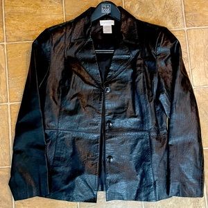 90s Black Leather Faux Alligator Skin Blazer
